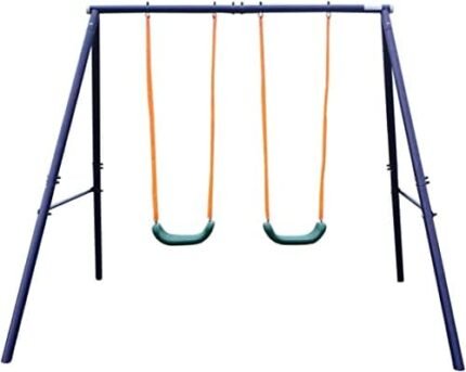 MIIUDGIG Sport A-Frame Metal Swing Set Outdoor Backyard Play...