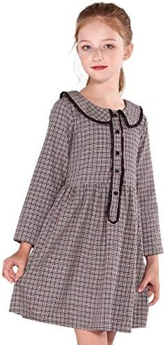 SOLOCOTE Girls Plaid Dress Cotton Casual Spring Long Sl...