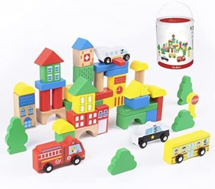 TOOKYLAND Wooden City Building Blocks - 50pcs - Wood Constru...