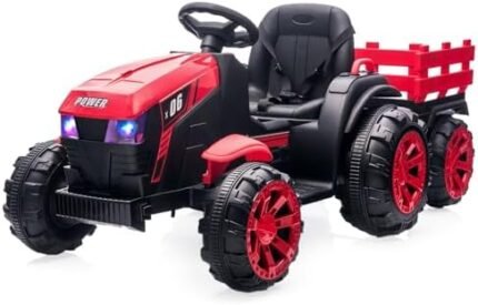 12V Kids Ride On Tractor Toys with Trailer, Kids Electric Ve...