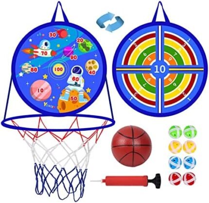 2 in 1 Basketball Hoop and Dart Board, 14" Dart Board for Ki...