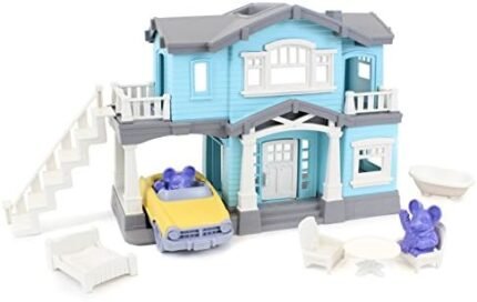 Green Toys House Playset, Blue - 10 Piece Pretend Play,...