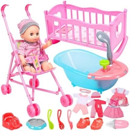 HOLYFUN 12" Baby Doll Playset Pretend Play Baby Care To...