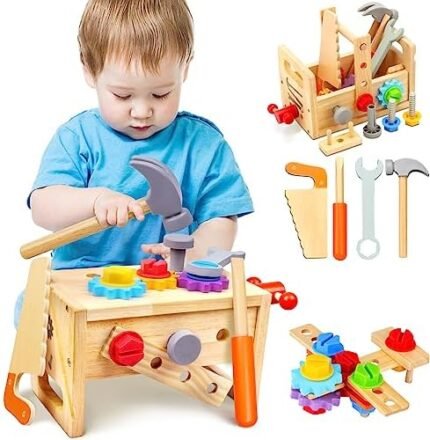 Kids Tool Set - 29 PCS Wooden Toddler Tool with Box, Montess...