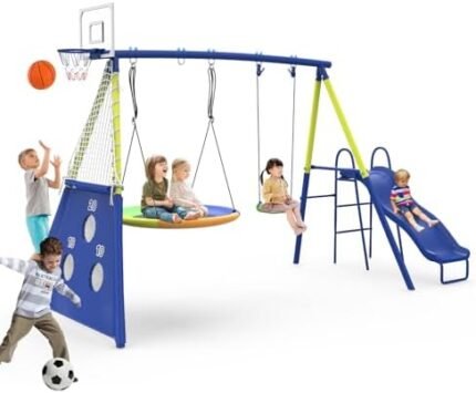 Swing Set for Kids 5 in 1 Outdoor Swing Sets Heavy-Duty Meta...