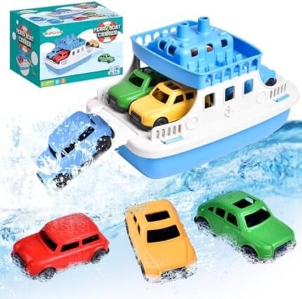 Toy Boat Bath Toys for Toddlers with 4 Mini Car Toys, Kids W...